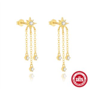 Sterling Silver Super Shiny Water Drop Diamond Butterfly Tassel Earrings