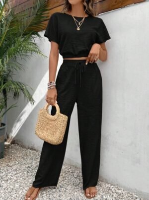 Women's Pants Set Loose Texture Solid Color Casual Two Piece Suit Earthy Clothes