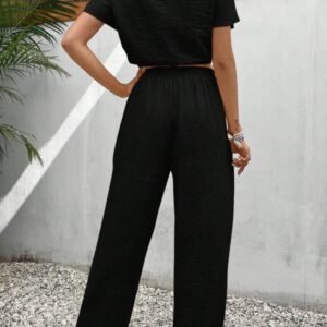 Women's Pants Set Loose Texture Solid Color Casual Two Piece Suit Earthy Clothes