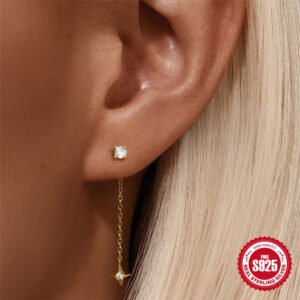 Sterling Silver Super Shiny Water Drop Diamond Butterfly Tassel Earrings