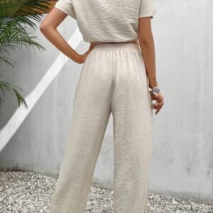 Women's Pants Set Loose Texture Solid Color Casual Two Piece Suit Earthy Clothes