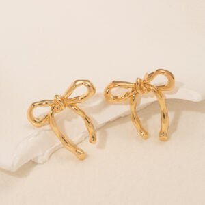 Gold Bow Stud Earrings Simple Fashion