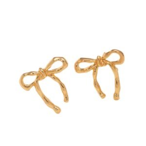 Gold Bow Stud Earrings Simple Fashion