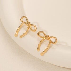Gold Bow Stud Earrings Simple Fashion