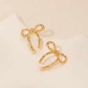 Gold Bow Stud Earrings Simple Fashion