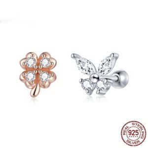 Sterling Silver Clover Butterfly Studs