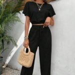 Women's Pants Set Loose Texture Solid Color Casual Two Piece Suit Earthy Clothes