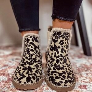 Leopard Shoes Warm Plush Ankle Boots For Women