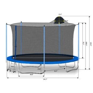 12FT Trampoline For Adults   Kids With Basketball Hoop, Outdoor Trampolines W Ladder And Safety Enclosure Net For Kids And Adults