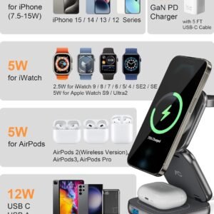 A Magnetic - Compatible Wireless Charger That Is Multifunctional, Portable, Foldable, Magnetic - Stand - Type, And Suitable For Apple Products With Adapter