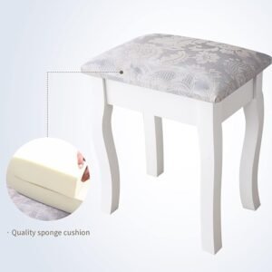 Vanity Table Set With 4 Drawer, Makeup Dressing Table W  Cushioned Stool, Girls Women Bedroom Furniture Set Oval Mirror