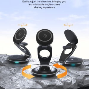 3-in-1 Wireless MagSafe Travel Charger Station - Foldable 30W Magnetic Charger for Multiple Devices