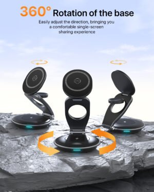 3-in-1 Wireless MagSafe Travel Charger Station - Foldable 30W Magnetic Charger for Multiple Devices