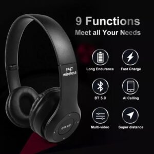 P47 Foldable Wireless Bluetooth Stereo FM Over Ear Headphones