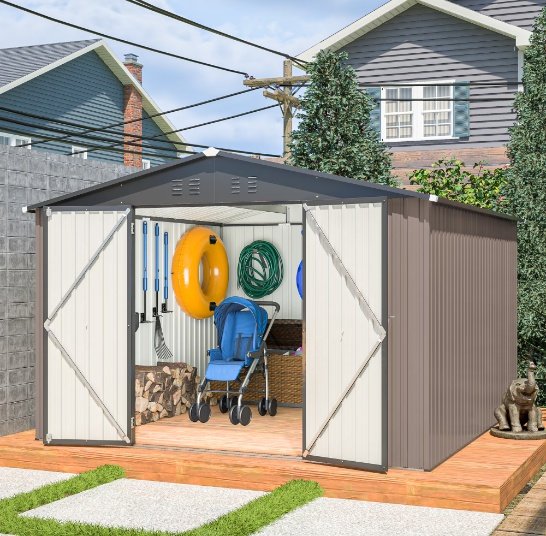 Patiowell Outdoor Storage Metal Shed with Sloping Roof and Double Lockable Door