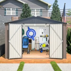 Patiowell Outdoor Storage Metal Shed with Sloping Roof and Double Lockable Door