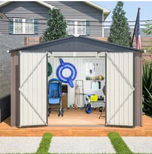 Patiowell Outdoor Storage Metal Shed with Sloping Roof and Double Lockable Door