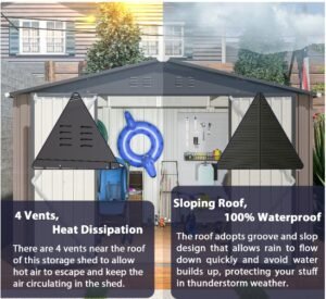 Patiowell Outdoor Storage Metal Shed with Sloping Roof and Double Lockable Door