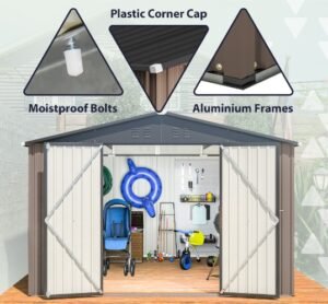 Patiowell Outdoor Storage Metal Shed with Sloping Roof and Double Lockable Door