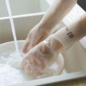 Long thickening nitrile light printing household dishwashing acid and alkali anti-slip anti-ripe latex rubber gloves