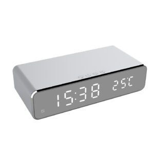 LED Electric Alarm Clock With Wireless Charger Desktop Digital Despertador Thermometer Clock HD Mirror Clock Watch Table Decor
