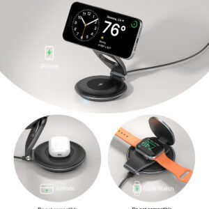3-in-1 Wireless MagSafe Travel Charger Station - Foldable 30W Magnetic Charger for Multiple Devices