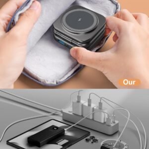 A Magnetic - Compatible Wireless Charger That Is Multifunctional, Portable, Foldable, Magnetic - Stand - Type, And Suitable For Apple Products With Adapter