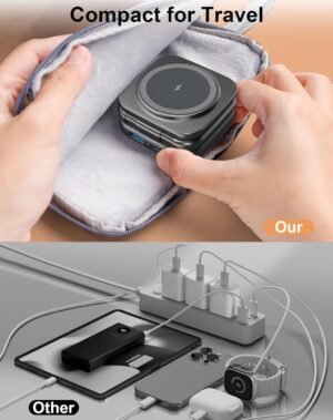 A Magnetic - Compatible Wireless Charger That Is Multifunctional, Portable, Foldable, Magnetic - Stand - Type, And Suitable For Apple Products With Adapter