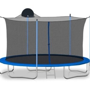 12FT Trampoline For Adults   Kids With Basketball Hoop, Outdoor Trampolines W Ladder And Safety Enclosure Net For Kids And Adults