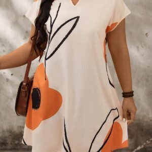 Plus Size Floral Print Notch Neck Batwing Sleeve Summer Dress