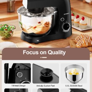 SVEWT SM-1540 1500W Stand Mixer Chef Machine Food Mixer 10-Speed Control With 5.5L SUS304 Stainless Steel Bowl - Black