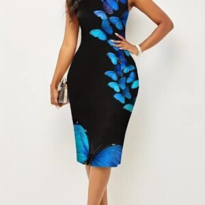 63b1310b-a30b-4ae9-92e0-cf14a38b389b.jpg Ladies' Round Neck Butterfly Print Slimming Dress