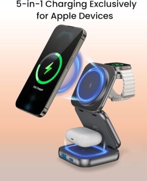 A Magnetic - Compatible Wireless Charger That Is Multifunctional, Portable, Foldable, Magnetic - Stand - Type, And Suitable For Apple Products With Adapter