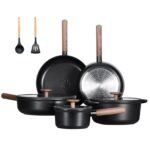 Ceramic Cookware Sets 15 Pcs, Healthy Pots And Pans Set Non Stick, Induction Kitchen Cooking Set With Removable Handles, Stackable Pots Pans, Oven Safe, PFOA,PFOS Free, Black