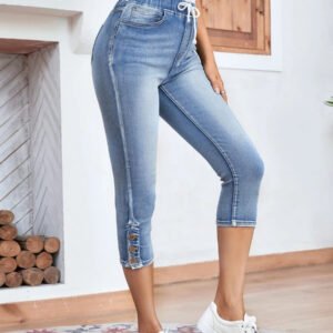 Elastic Waistband Lace-up Stretch Jeans For Women