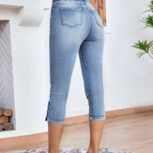 Elastic Waistband Lace-up Stretch Jeans For Women
