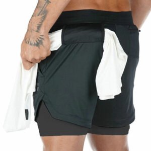 Mens Sports Running Shorts Gym Training Fitness Bottoms Double Layer With Pocket