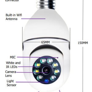 1080P WiFi Bulb Camera with 4X Zoom - E27 Home Security & 5G Alarm Monitor