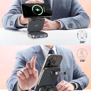 A Magnetic - Compatible Wireless Charger That Is Multifunctional, Portable, Foldable, Magnetic - Stand - Type, And Suitable For Apple Products With Adapter