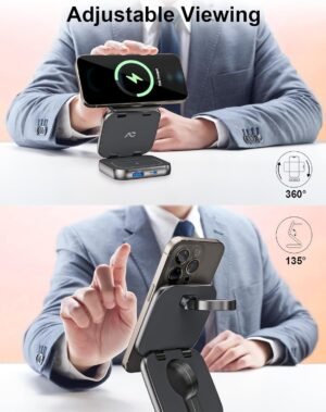 A Magnetic - Compatible Wireless Charger That Is Multifunctional, Portable, Foldable, Magnetic - Stand - Type, And Suitable For Apple Products With Adapter