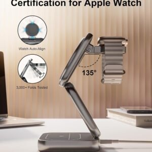 A Magnetic - Compatible Wireless Charger That Is Multifunctional, Portable, Foldable, Magnetic - Stand - Type, And Suitable For Apple Products With Adapter