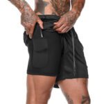 Mens Sports Running Shorts Gym Training Fitness Bottoms Double Layer With Pocket