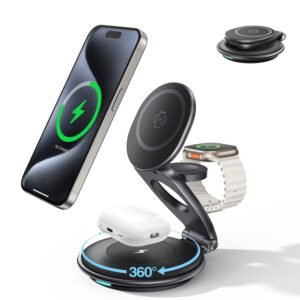 3-in-1 Wireless MagSafe Travel Charger Station - Foldable 30W Magnetic Charger for Multiple Devices