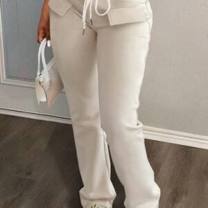 Women's Solid Color Casual Drawstring Tied Sports Pants