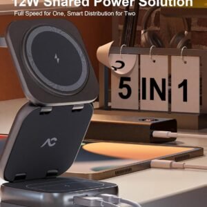 A Magnetic - Compatible Wireless Charger That Is Multifunctional, Portable, Foldable, Magnetic - Stand - Type, And Suitable For Apple Products With Adapter