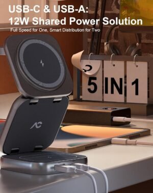 A Magnetic - Compatible Wireless Charger That Is Multifunctional, Portable, Foldable, Magnetic - Stand - Type, And Suitable For Apple Products With Adapter
