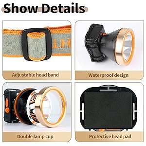 Hunting friends Superbright Rechargeable LED Headlamp,Waterproof Headlight with 2 Modes and Adjustable Headband, Perfect Head Troch for Camping, Hiking, Outdoors, Hunting (White Light)