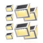 JACKYLED Solar Outdoor Deck Step Lights 8-Pack, 3-Side 270^0Lighting 7 LED, Upgraded Solar Stair Lights IP65 Waterproof Solar Fence Lighting for Post, Dock, Patio, Backyard, Garden (Warm Yellow)