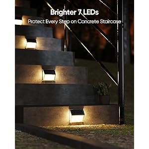 JACKYLED Solar Outdoor Deck Step Lights 8-Pack, 3-Side 270^0Lighting 7 LED, Upgraded Solar Stair Lights IP65 Waterproof Solar Fence Lighting for Post, Dock, Patio, Backyard, Garden (Warm Yellow)