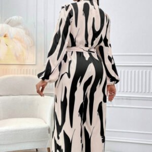 Elegant Ladies' Autumn Winter Cold Shoulder Jumpsuit with Lantern Sleeves - Fashionable Full Print Design